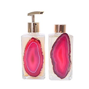 Kit Lavabo Com Pedra Natural Em Ágata Pink Banhada
