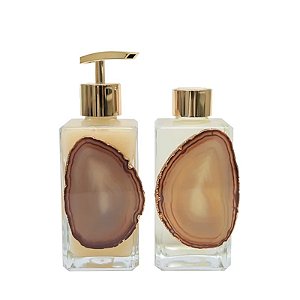 Kit Lavabo Com Pedra Em Ágata Natural Banhada
