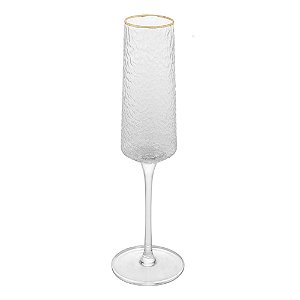 Taça De Champanhe Cristal Com Fio de Ouro 300ml - Lyor