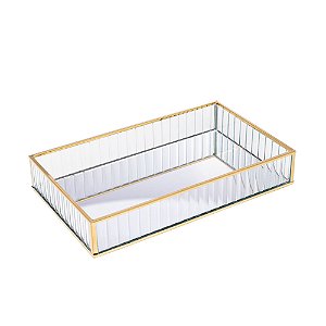 Bandeja De Metal Com Espelho Dourada 15x25x4cm - Lyor