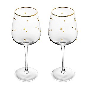 Conjunto 2 Taças Para Vinho Balls Fio De Ouro 350ml - Wolff