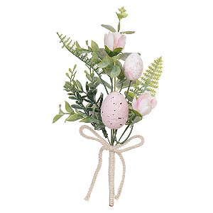 Galho Com Ovinhos De Páscoa Rosa Claro 30cm -Florarte