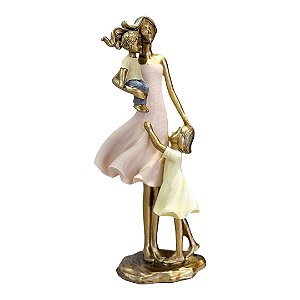 Escultura Mulher Com Um Menino E Uma Menina - Mabruk