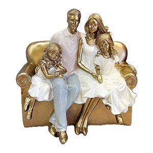 Escultura Casal Com Duas Meninas Sentados - Mabruk