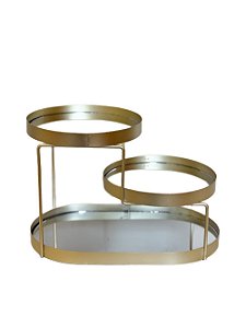 Bandeja Em Metal Com Espelho Em Três Níveis Gold - Mai Home