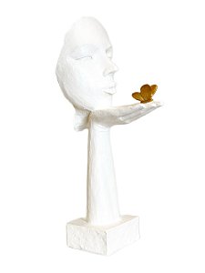 Escultura Em Resina Branca Face Com Borboleta - Lucatti