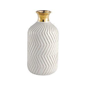 Vaso Em Cerâmica Dourado E Branco GG - Mart