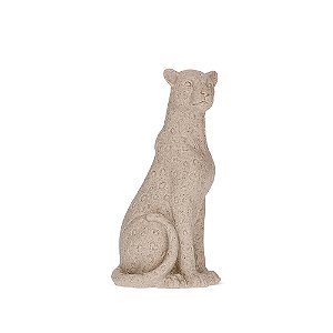 Escultura Luxo De Leopardo Em Polirresina Cor Neutra - 27 CM