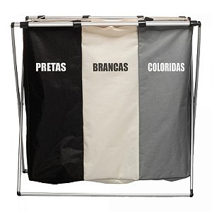 Cesto Para Lavanderia 3 Compartimentos Dobrável 65x38cm-Lyor