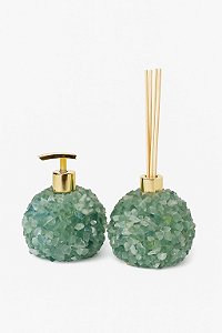 Kit Lavabo Difusor E Saboneteira Em Cristal Fluorita Verde