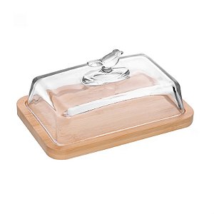 Manteigueira Com Base Em Bambu Bird 11x8,5cm - Vidro - Wolff
