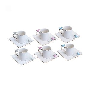 Conjunto 6 Xícaras De Café De Porcelana Birds- 80ml - Wolff