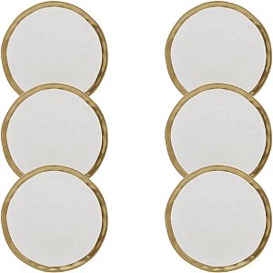 Kit 6 Pratos De Sobremesa Branco E Dourado Dubai - Wolff