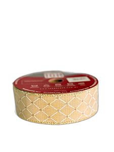 Fita Aramada Decorativa De Natal Bege/Bran/Dour- 3,8cmx9,14m