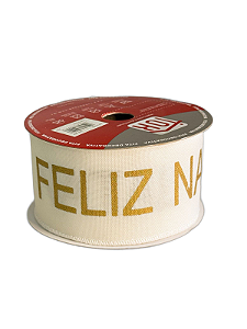 Fita Aramada Decorativa De Natal Bege E Dourado 6,3cmx9,14m