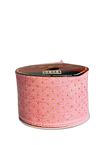 Fita Decorativa De Natal Rosa E Dourado - 6,3cmx9,14m