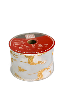 Fita Aramada Decorativa De Natal Branco E Dour - 6,3cmx9,14m