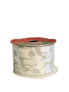 Fita Aramada Decorativa De Natal Branco E Prata 6,3cmx9,14m