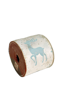 Fita Aramada Decorativa De Natal Branco E Azul  - 6,3cmx9,14m