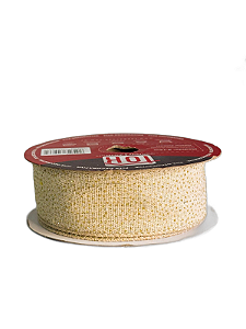 Fita Decorativa De Natal Cor Palha E Dourado - 3,8cmx9,14m