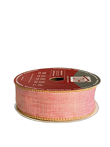 Fita Aramada Decorativa De Natal Rosa Dourado - 3,8cmx9,14m