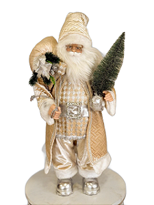 Papai Noel Luxuoso Em Pé (Prata Com Bege) - 60cm - Tokdacasa