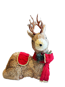 Rena Deitada Decoração De Natal 36cm - Tokdacasa