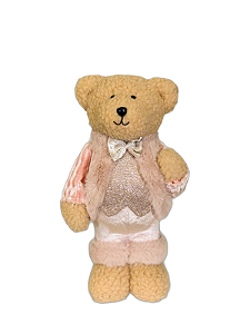 Urso Em Pé Com Roupa Rosa - 33cm - Tokdacasa
