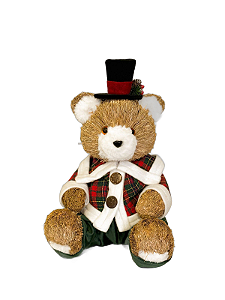 Urso Sentado Roupa Xadrez Vermelha E Verde 35cm - Tokdacasa