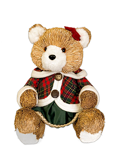 Ursa Sentada Roupa Xadrez Vermelho E Verde 30cm - Tokdacasa