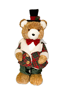 Urso Em Pé Roupa Xadrez Vermelho E Verde 43cm - Tokdacasa