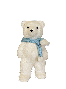Urso Em Pé  Branco (Cachecol Azul) - 32cm - Tokdacasa