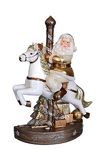 Papai Noel Carrossel - 32cm - Branco/Ouro - Tokdacasa