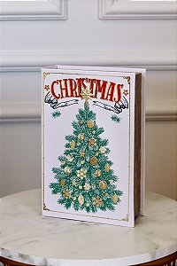Caixa Livro De Natal Branco com Árvore - 27cm - Tokdacasa