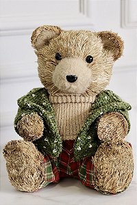 Urso Com Revestimento Em Palha De Natal - 30cm -Tokdacasa