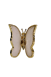 Borboleta Em Quartzo Branco Com Borda Dourada