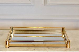 Bandeja Dourada Em Metal Com Espelho - Tam P - Mart