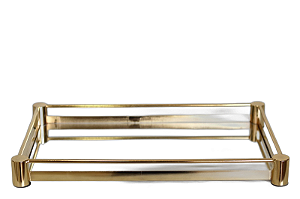 Bandeja Dourada Em Metal Com Espelho - Tam G - Mart