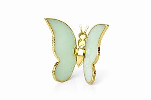Borboleta Em Quartzo Verde Menta Com Borda Dourada