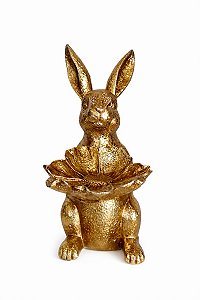 Decoração Coelho Bandeja Ouro - 25cm - C/1 UN - Tokdacasa