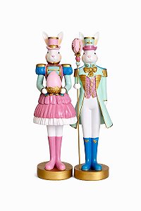 Decoração Casal De Coelhos Coloridos - 30cm - Tokdacasa
