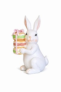 Decoração Coelho Branco Com Macarons - 16cm - 1 UN - Tokdacasa