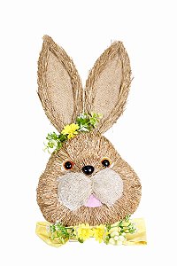 Decoração Cabeça Coelho Marrom/Amarelo - 45cm - Tokdacasa