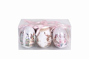 Jogo C/6 Ovos Decorativos Coelhos/Rosa - 7cm - Tokdacasa