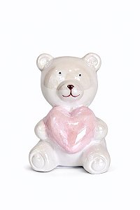 Decoração Urso De Porcelana Com Coração - 9cm - Tokdacasa