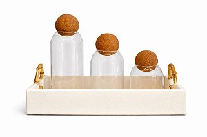 Kit Com 3 Potes De Vidro C/Tampa Esfera Rolha Clean - Lyor