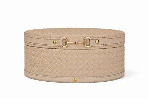 Caixa Oval PU Textura Tramada - Off White - Tam M- Entrecasa