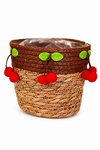 Cachepot Fibra Natural Detalhe Cereja - 15x14cm - Tuut