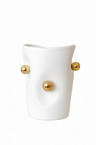 Dots Vaso Branco/Dourado Em Porcelana - Porcelana e Cia