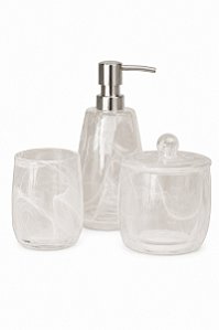 Kit Em Vidro Para Banheiro Transparente/Branco- 3 Pçs - Mart